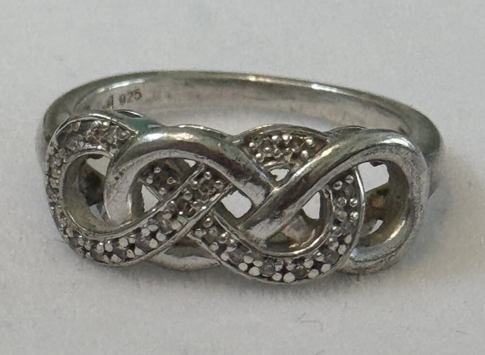 Vintage Pave Diamond Accent Sterling Silver Infinity Lovers Knot Ring Size 7